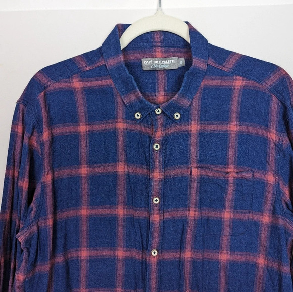 CAFÉ DU CYCLISTE Cote d'Azur Amanda Men XL Cotton Button Up Shirt Flannel Plaid - Picture 10 of 16